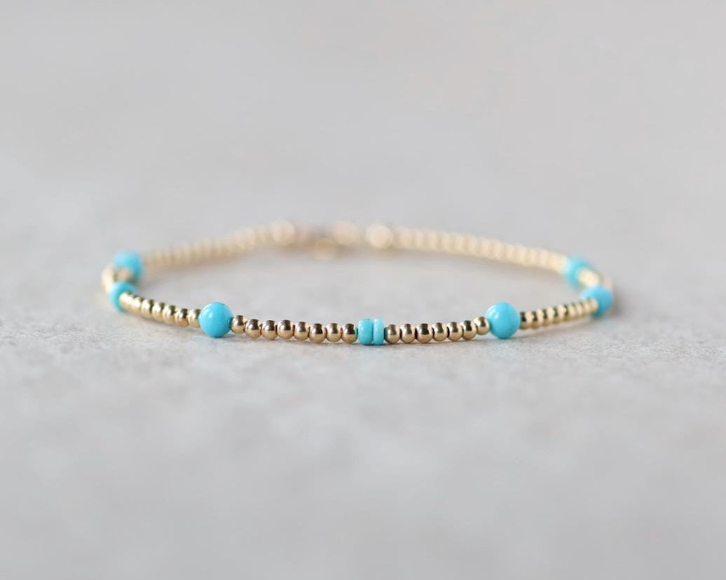 Sleeping Beauty Turquoise Bracelet Dainty Gold Filled Beads December Birthstone Minimalist Jewelry Silver Bracelet Birthday Gift Bride Wife