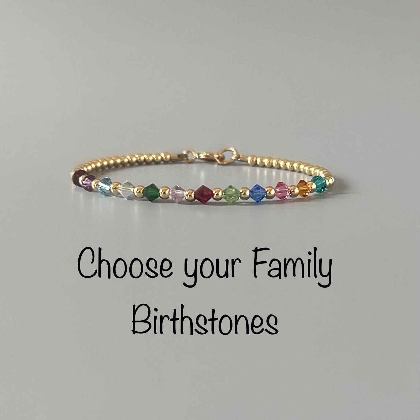 Custom Family Bracelet Crystal Birthstone Bracelet Personalized Birthstone Bracelet Gold Bead Mom Christmas Gift Birthday Grandma