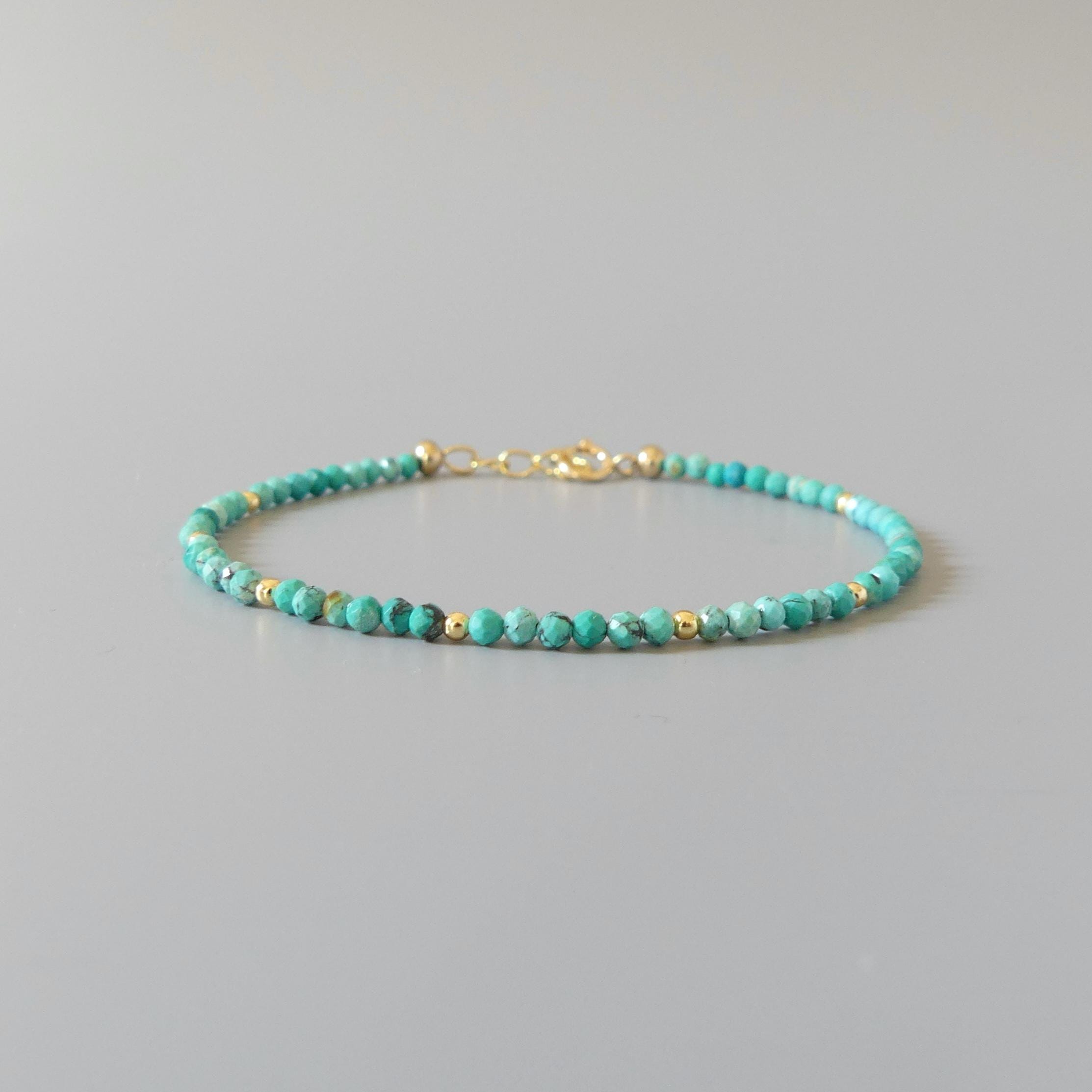 Tiny Arizona Turquoise Bracelet Dainty Gemstone Beaded Bracelet Blue Crystal December Birthstone Jewelry Minimalist Birthday Gift Bride Wife