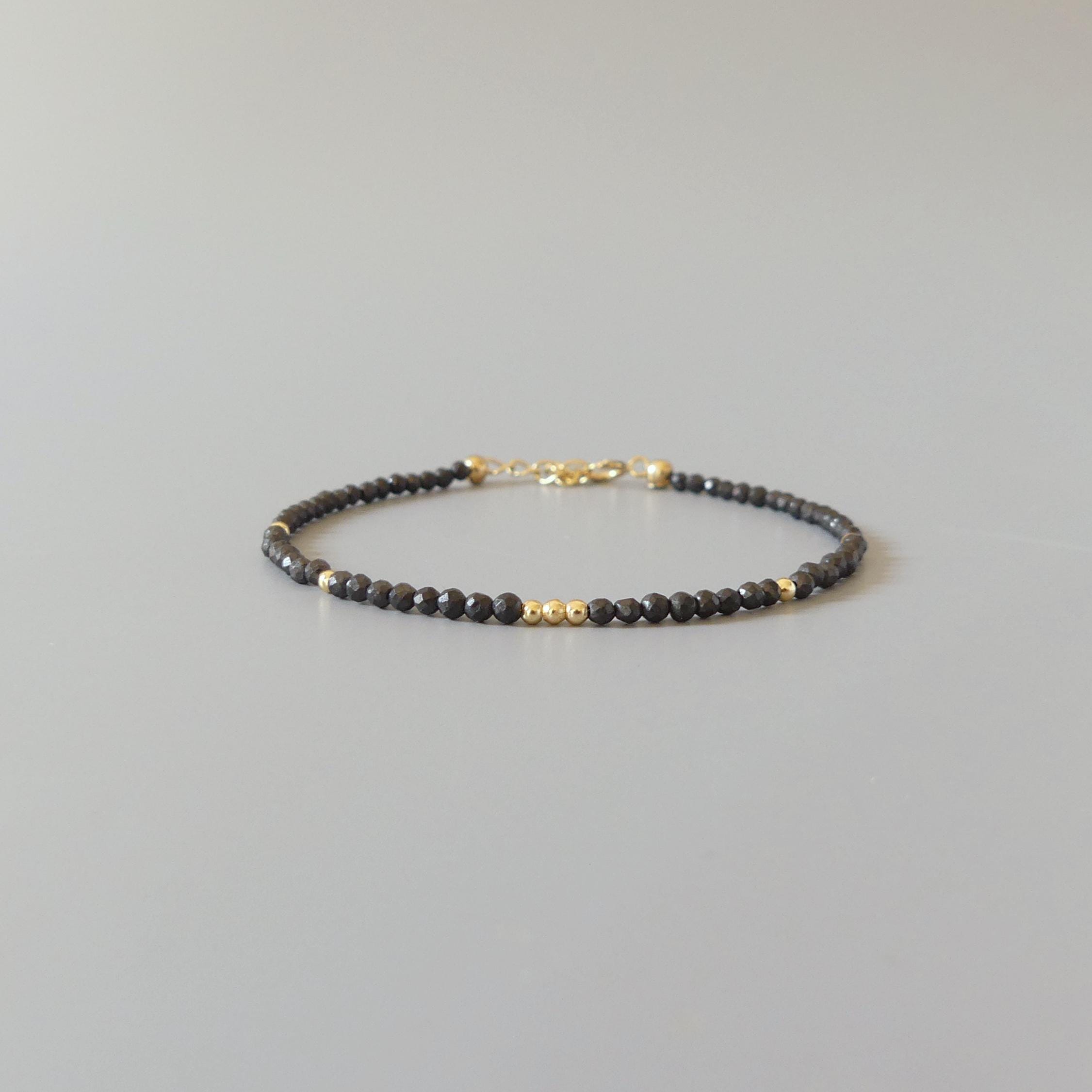 Tiny Shungite Bracelet Dainty Gemstone Beaded Bracelet Black Crystal Jewelry Minimalist Protection Jewelry Stacking Birthday Gift for Women