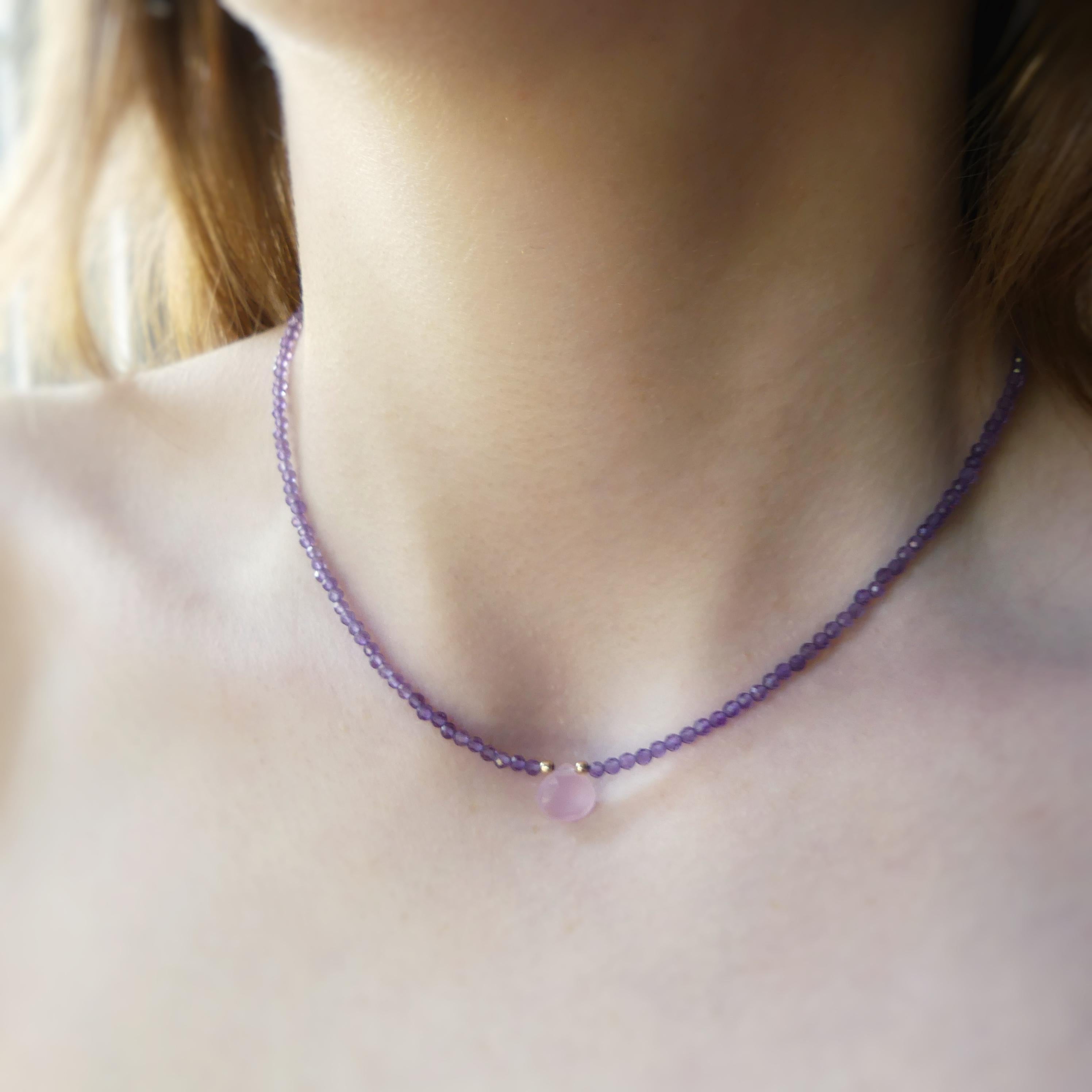 Tiny Amethyst Beaded Necklace Dainty Amethyst Choker Purple Crystal Necklace Minimalist Jewelry Birthday Gift February Birthstone Wife Mom