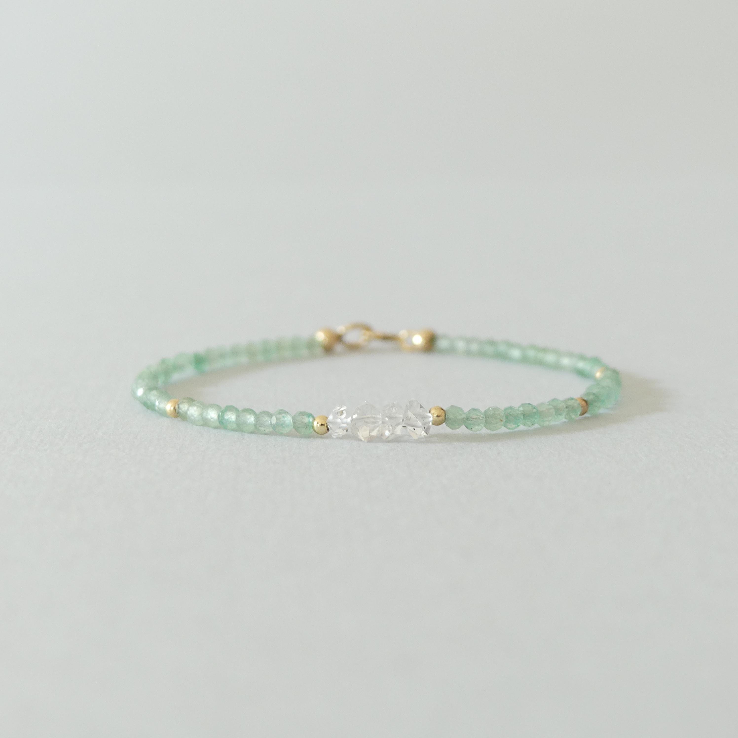 Tiny Green Aventurine Bracelet Herkimer Diamond Dainty Gemstone Beaded Bracelet Everyday Jewelry Minimalist Birthday Gift Bridesmaids wife