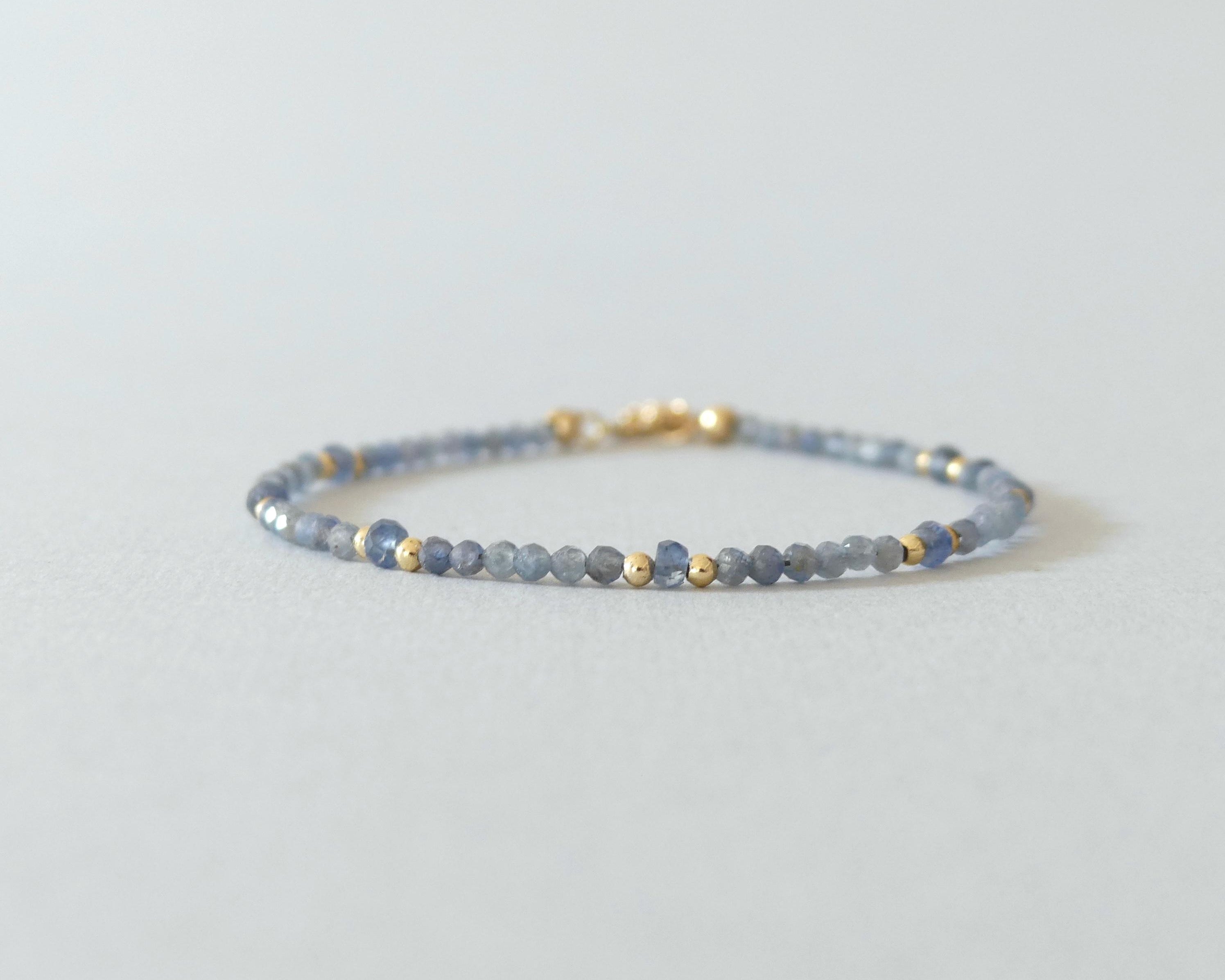 Tiny Burma Blue Sapphire Bracelet Dainty Minimalist September Birthstone Jewelry
