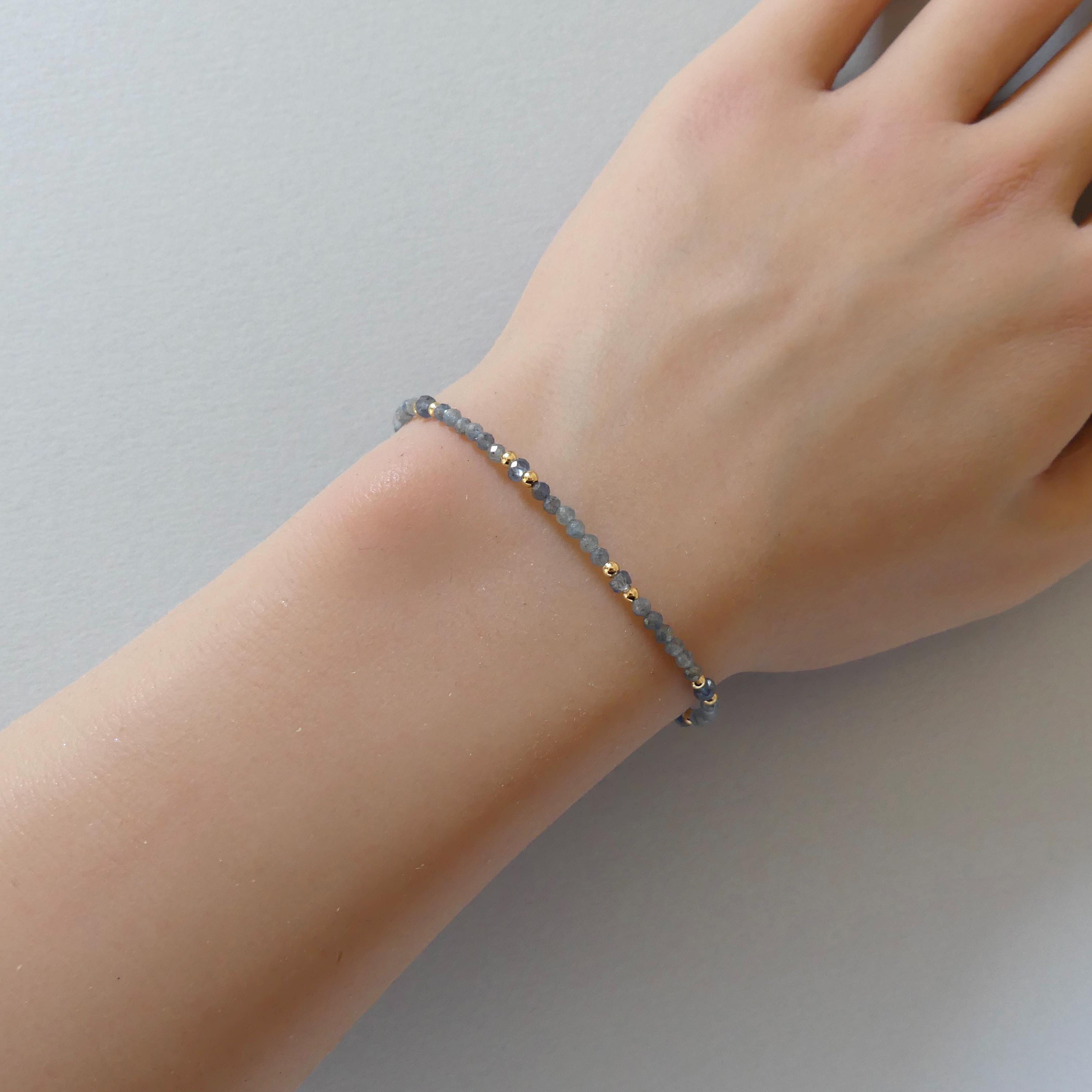 Tiny Burma Blue Sapphire Bracelet Dainty Minimalist September Birthstone Jewelry