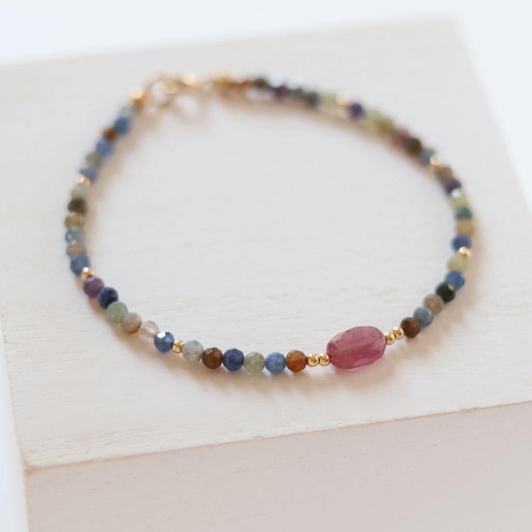 Tiny Multi Sapphire Bracelet Dainty Colorful Sapphire Gemstone Beaded Bracelet Jewelry Minimalist September Birthstone Birthday Gift Wife
