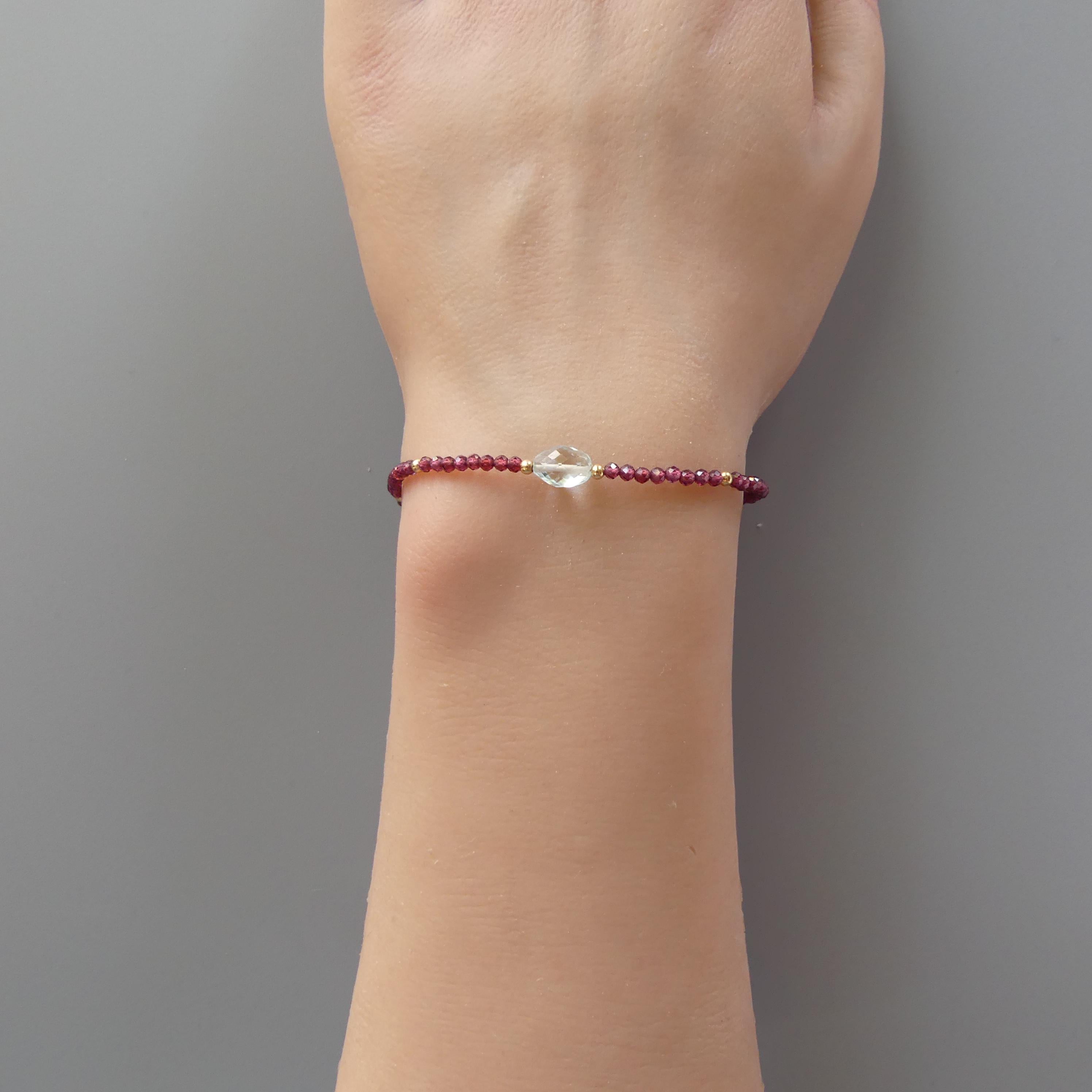 Tiny Garnet Bracelet Dainty Aquamarine Gemstone Beaded Bracelet Crystal Minimalist Jewelry January Birthstone March Birthday Gift for Women