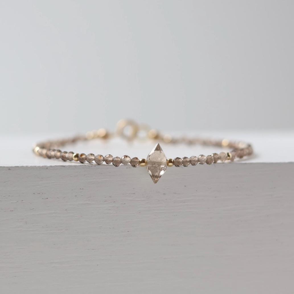 Tiny Smoky Quartz Bracelet Dainty Gemstone Beaded Bracelet Healing Crystal Marquise Minimalist Jewelry Everyday Gift for Women Bridesmaids
