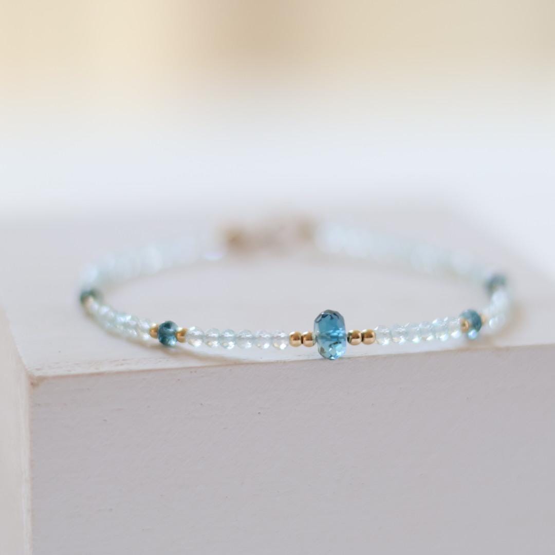 London Blue Topaz Bracelet Dainty Gemstone Beaded Jewelry Minimalist Gold Filled December Birthstone Gift Mom Wife Bridesmaid Gift Idea
