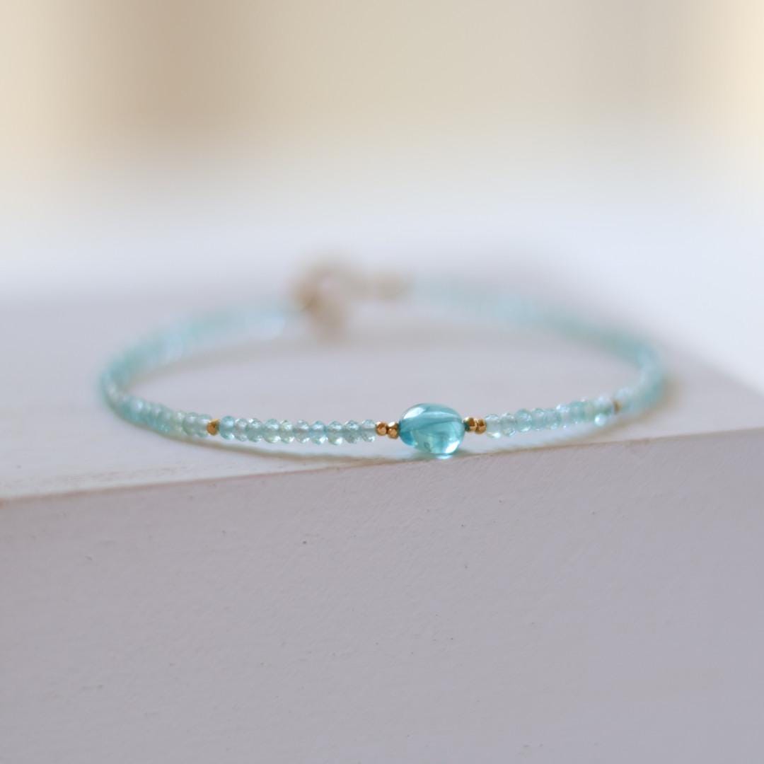 Tiny Neon Apatite Bracelet Dainty Gemstone Beaded Bracelet Gold Filled Jewelry Minimalist Boho Chic Gift for Women Wife Bridesmaids