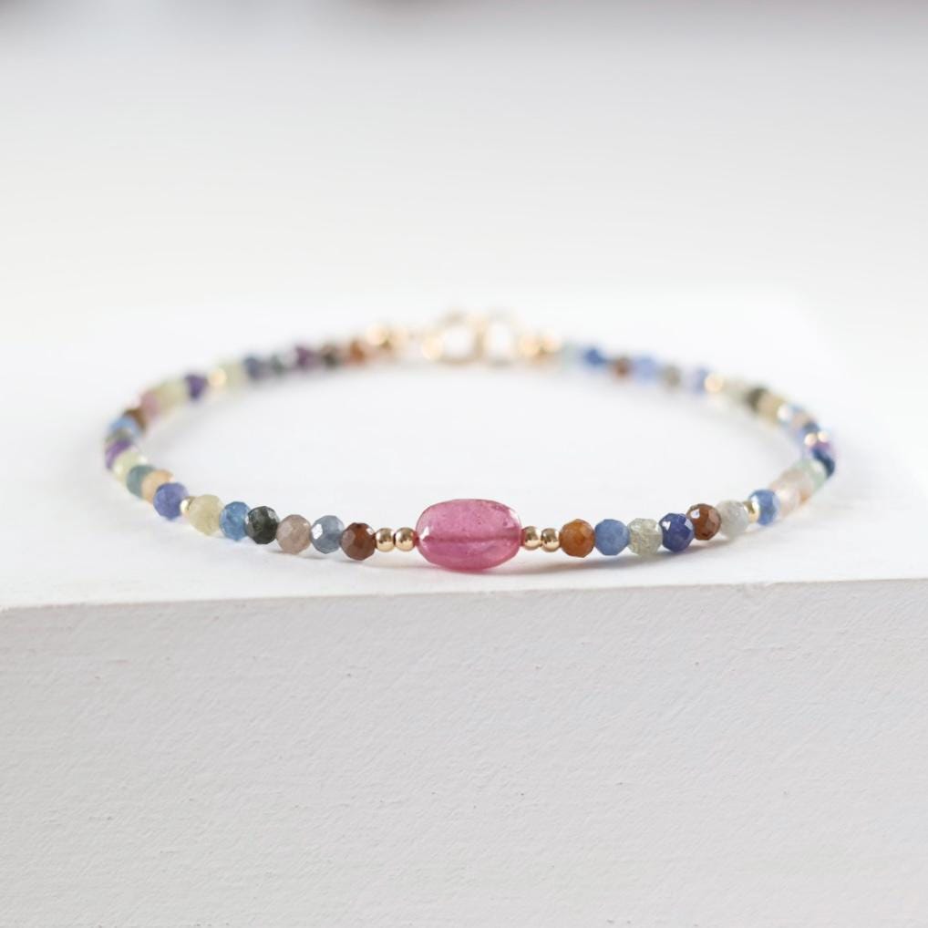 Tiny Multi Sapphire Bracelet Dainty Colorful Sapphire Gemstone Beaded Bracelet Jewelry Minimalist September Birthstone Birthday Gift Wife