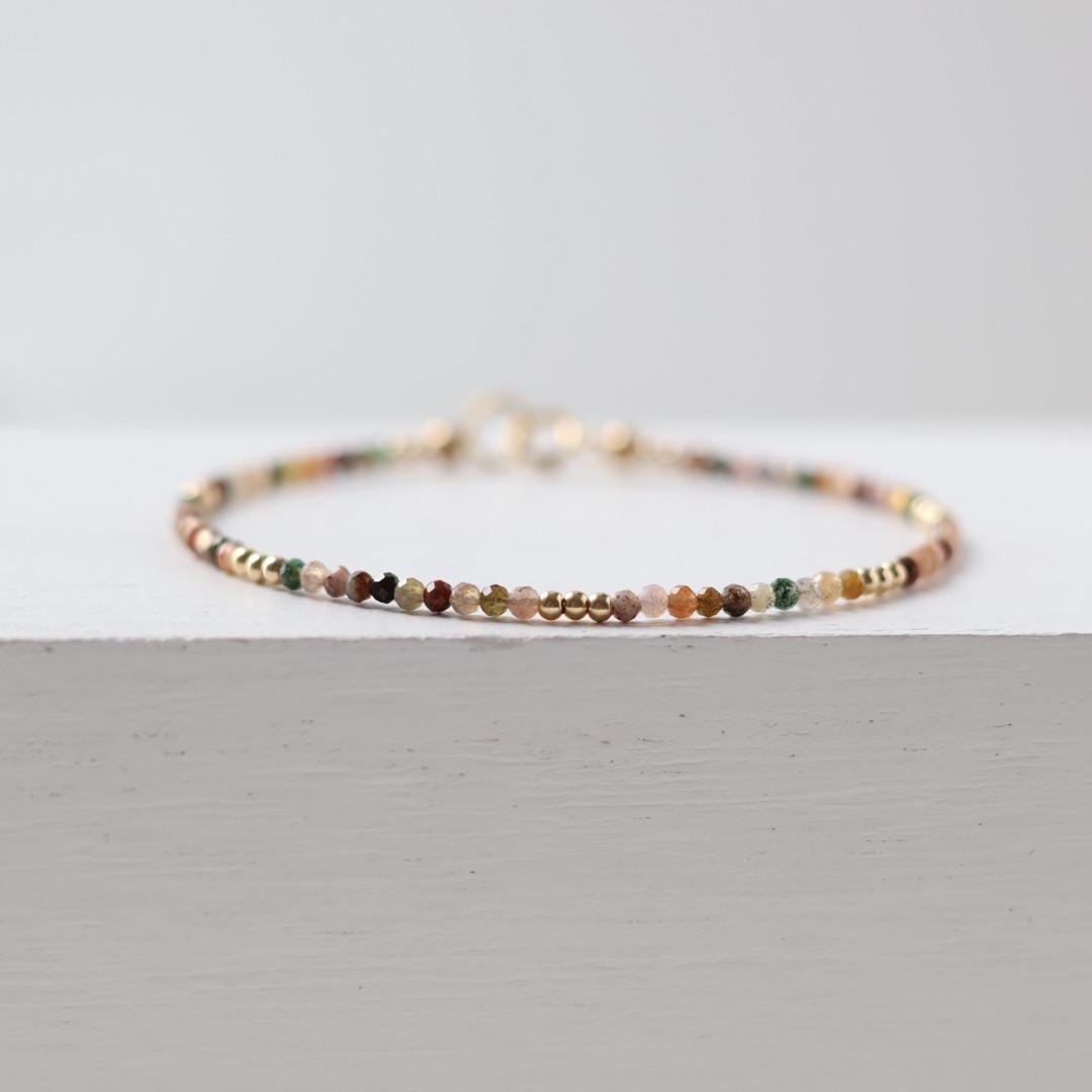 Tiny Indian Agate Bracelet Dainty Minimalist Jewelry Colorful Agate Crystal Energy Protection bracelet Healing Gemstone Birthday Gift for