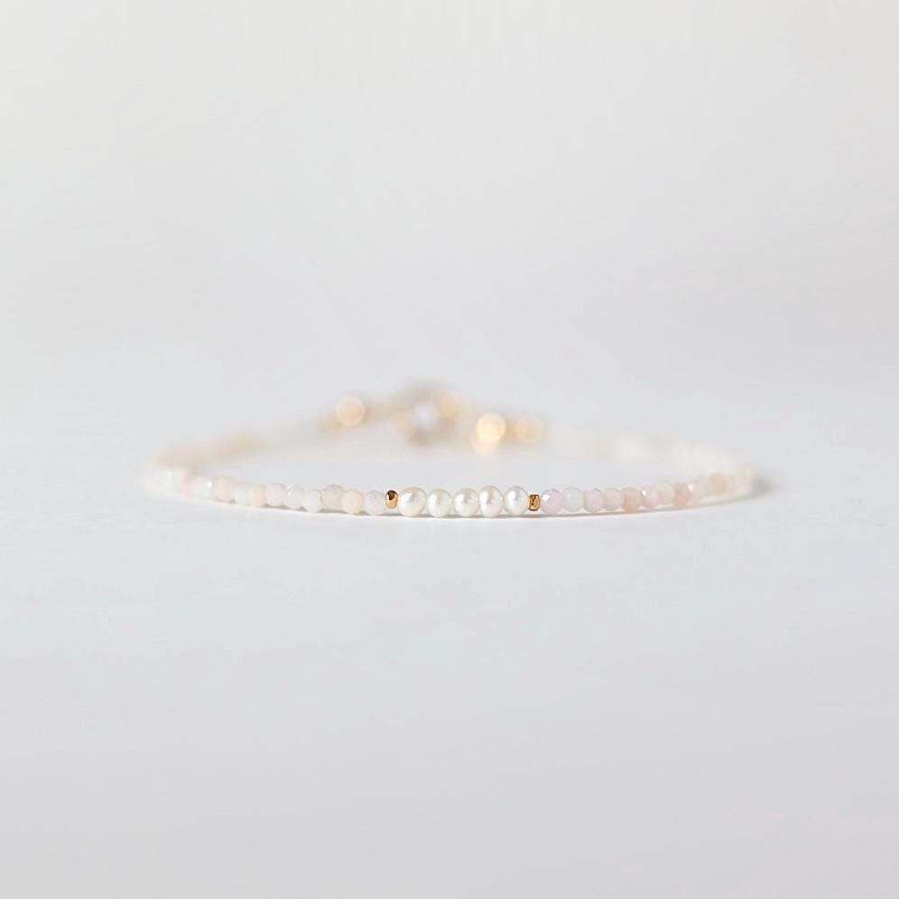 Tiny Pink Opal Bracelet Dainty Gemstone Beaded Bracelet October Birthstone Minimalist Trendy Bracelet Crystal Mom Birthday Gift for Wife Mom