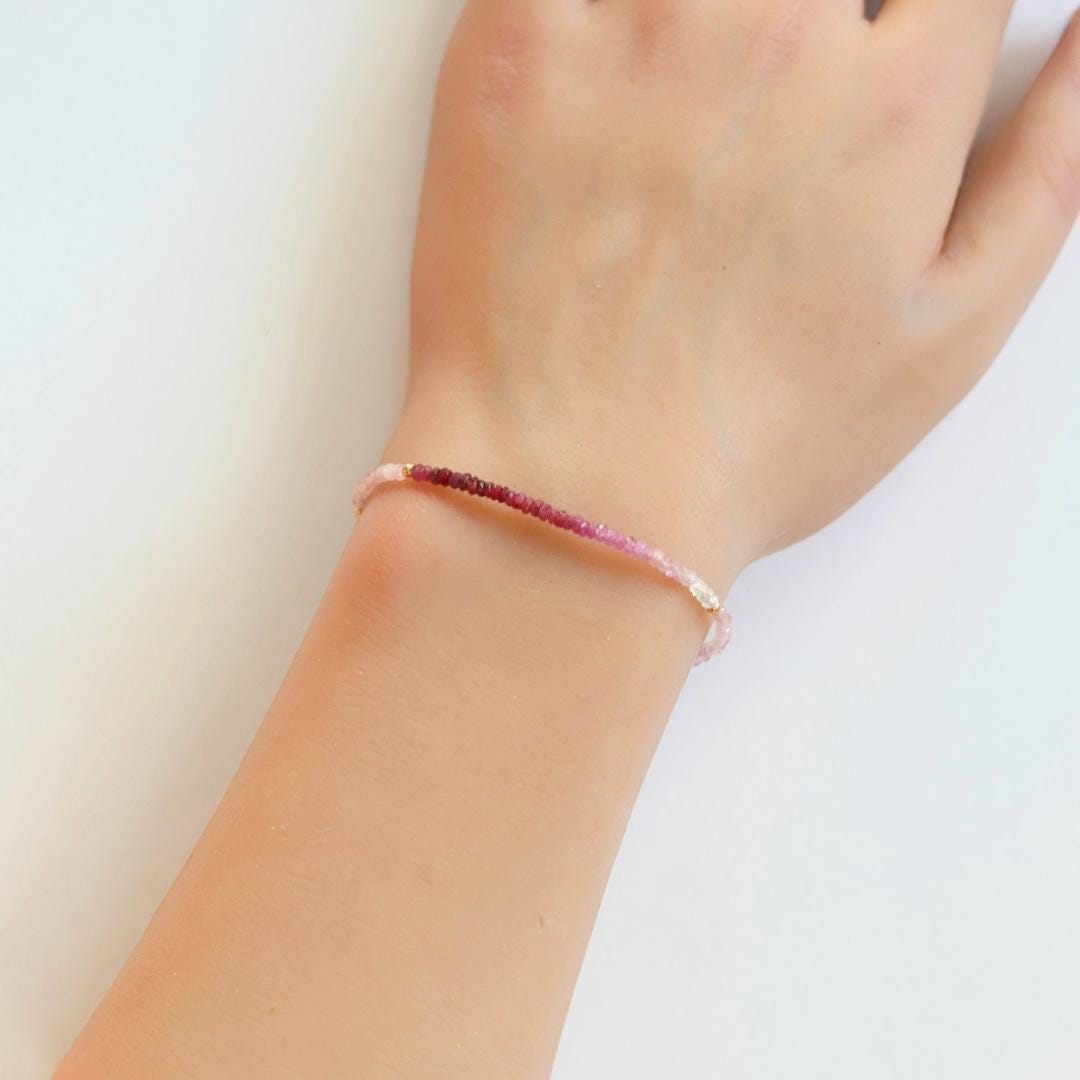 Tiny Ombre Ruby Bracelet Dainty Minimalist July Birthstone