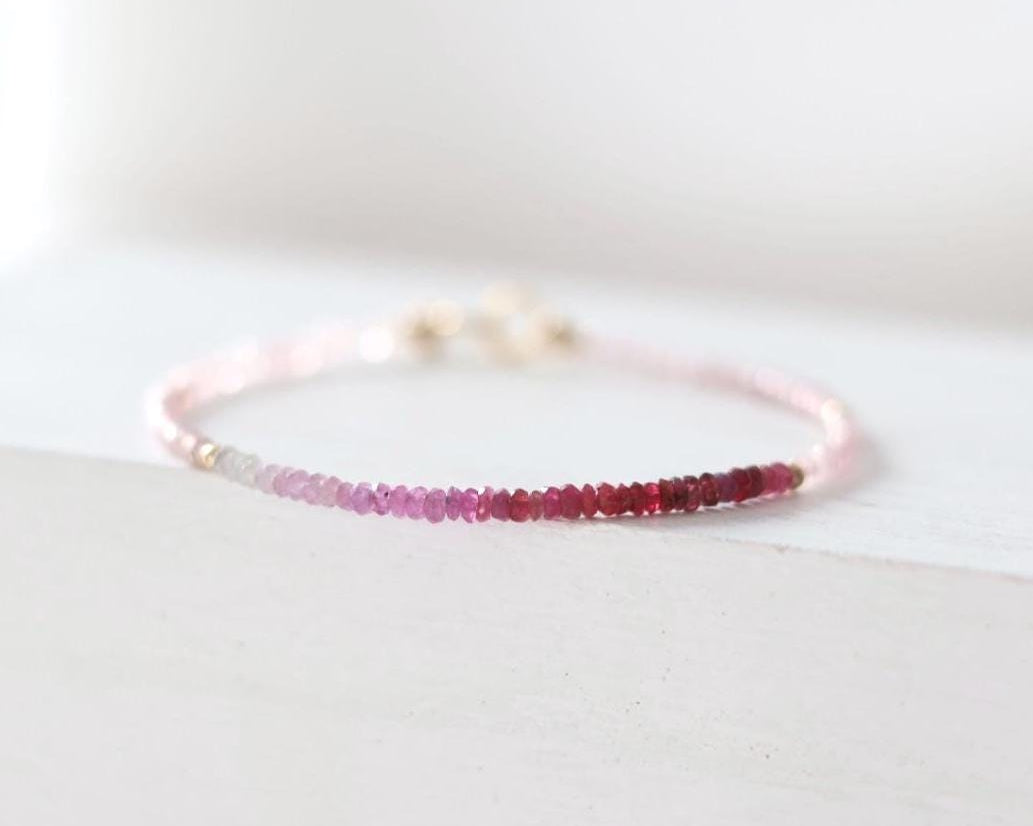 Tiny Ombre Ruby Bracelet Dainty Minimalist July Birthstone