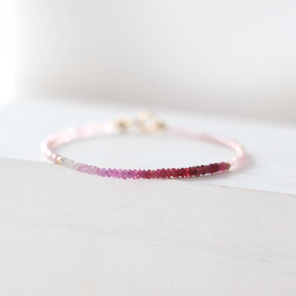 Tiny Ombre Ruby Bracelet Dainty Minimalist July Birthstone
