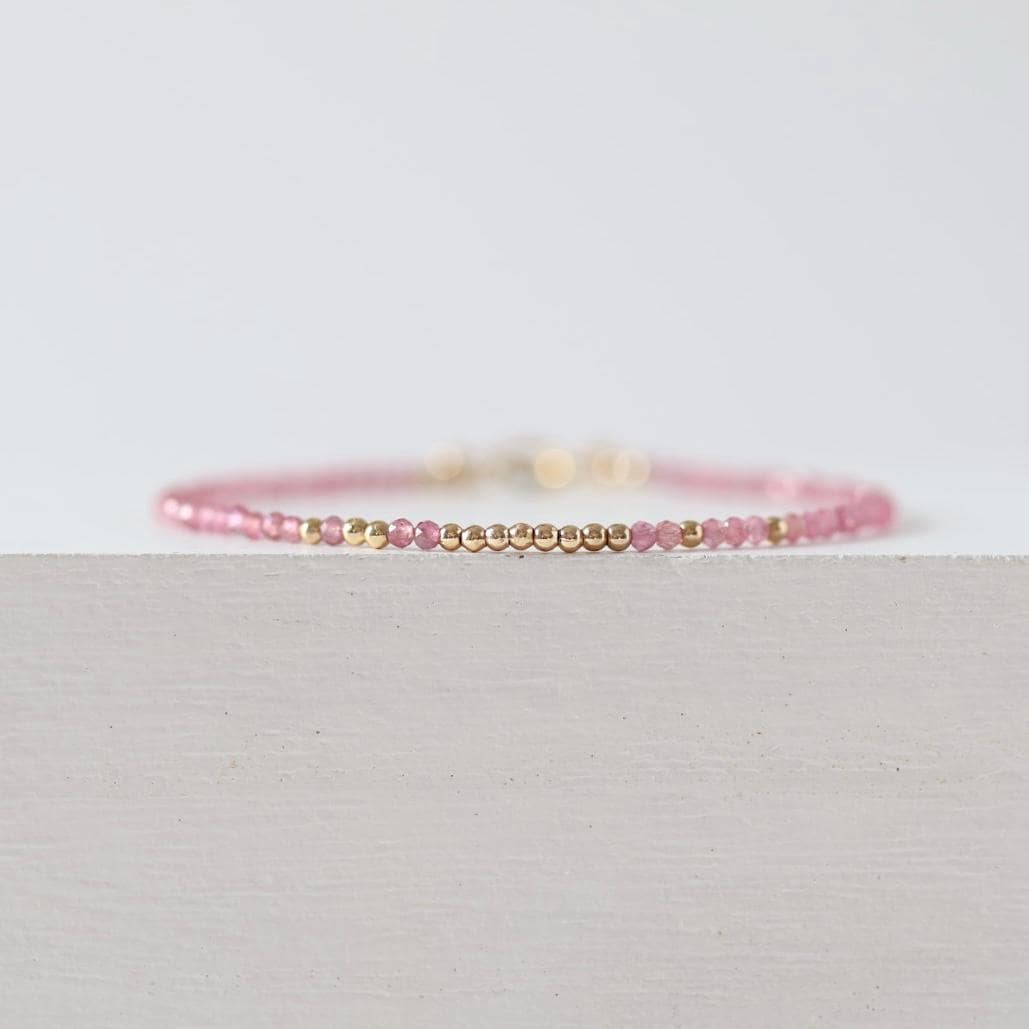 Tiny Pink Tourmaline Bracelet Dainty Gemstone Beaded Bracelet October Birthstone Pink Crystal Jewelry Minimalist Birthday Gift for Mom Wife