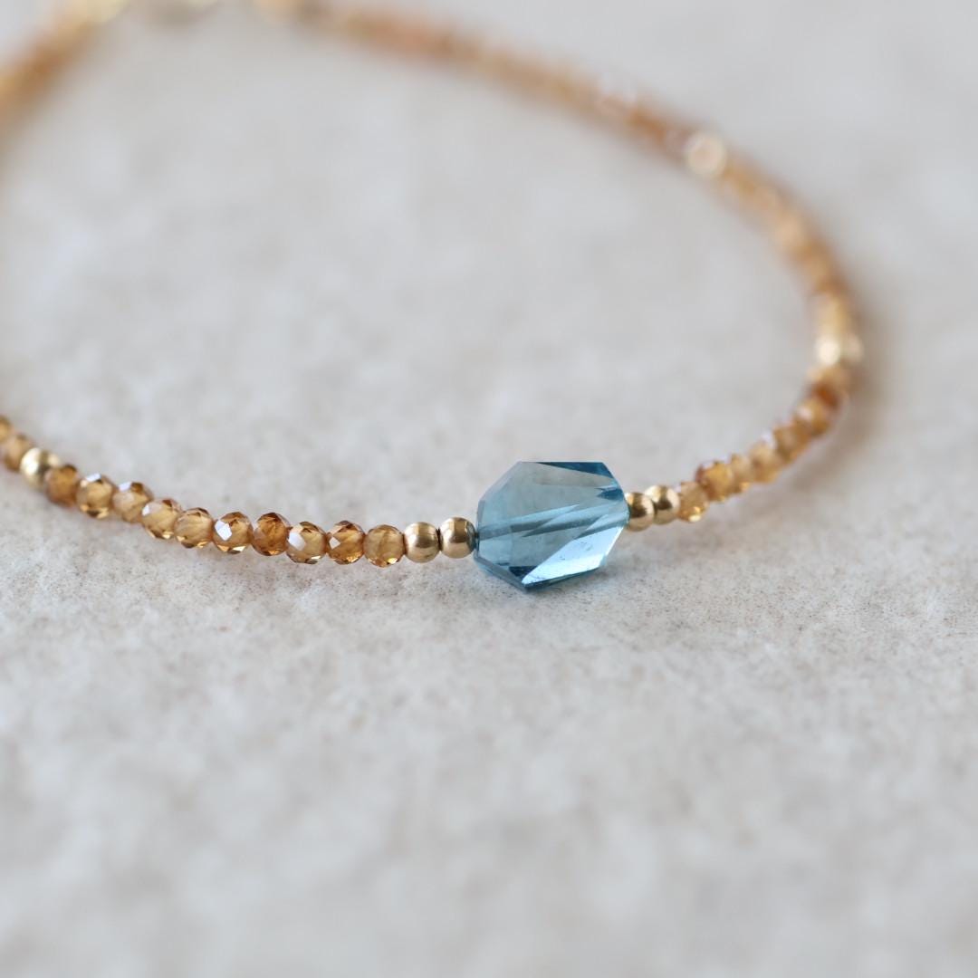 Tiny London Blue Topaz Bracelet Dainty Gemstone Beaded Jewelry Minimalist Crystal December Birthstone Birthday Gift Mom Wife Bridesmaid Gift