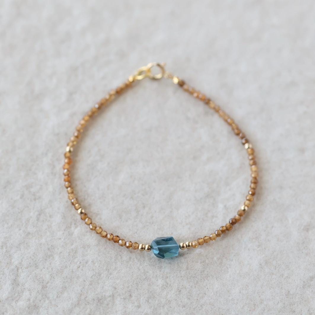 Tiny London Blue Topaz Bracelet Dainty Gemstone Beaded Jewelry Minimalist Crystal December Birthstone Birthday Gift Mom Wife Bridesmaid Gift