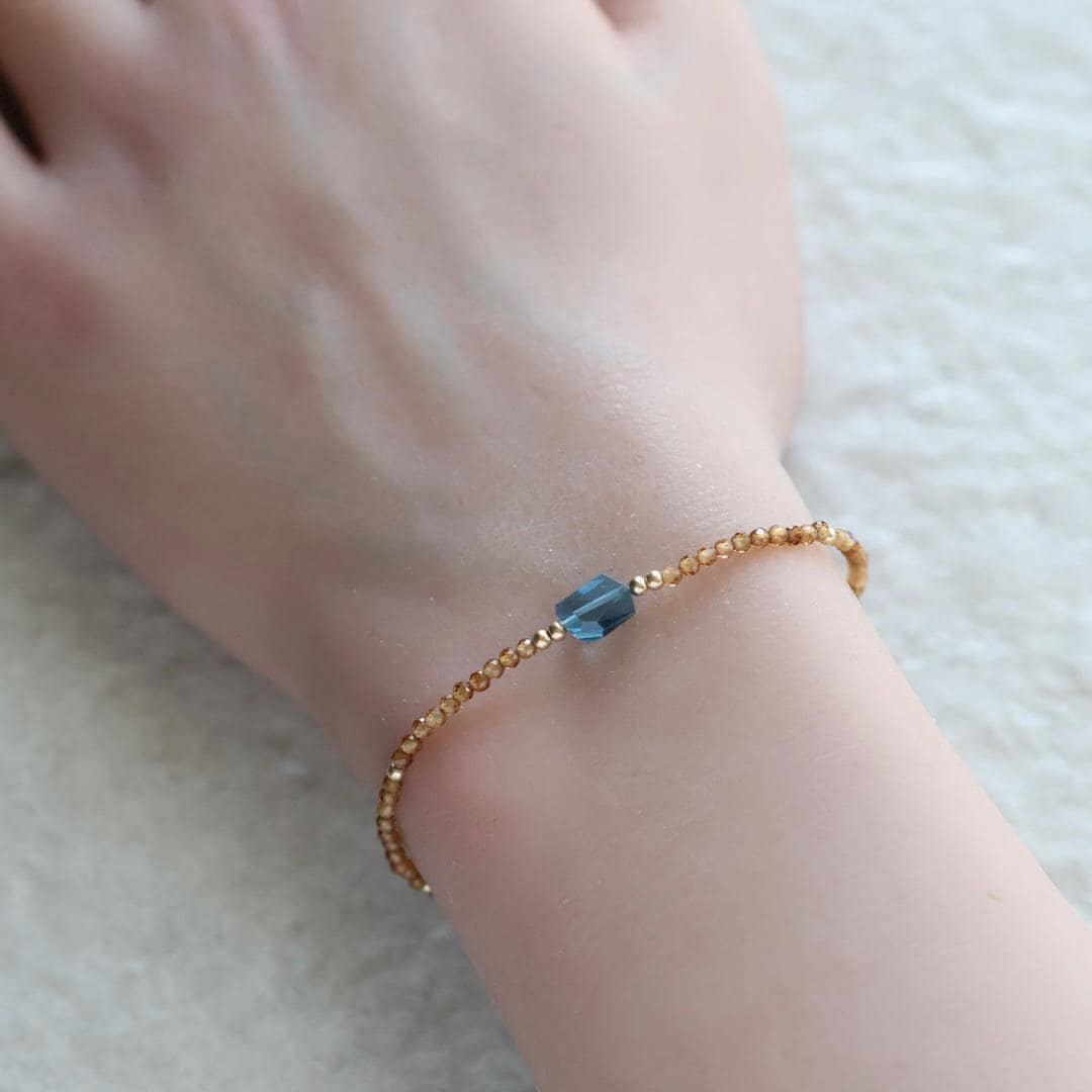 Tiny London Blue Topaz Bracelet Dainty Gemstone Beaded Jewelry Minimalist Crystal December Birthstone Birthday Gift Mom Wife Bridesmaid Gift