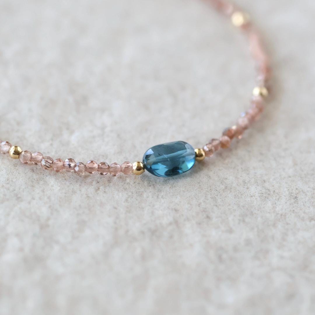 Tiny Andalusite Bracelet Dainty London Blue Topaz Gemstone Beaded Jewelry Minimalist Stacking December Birthstone Birthday Gift For Women