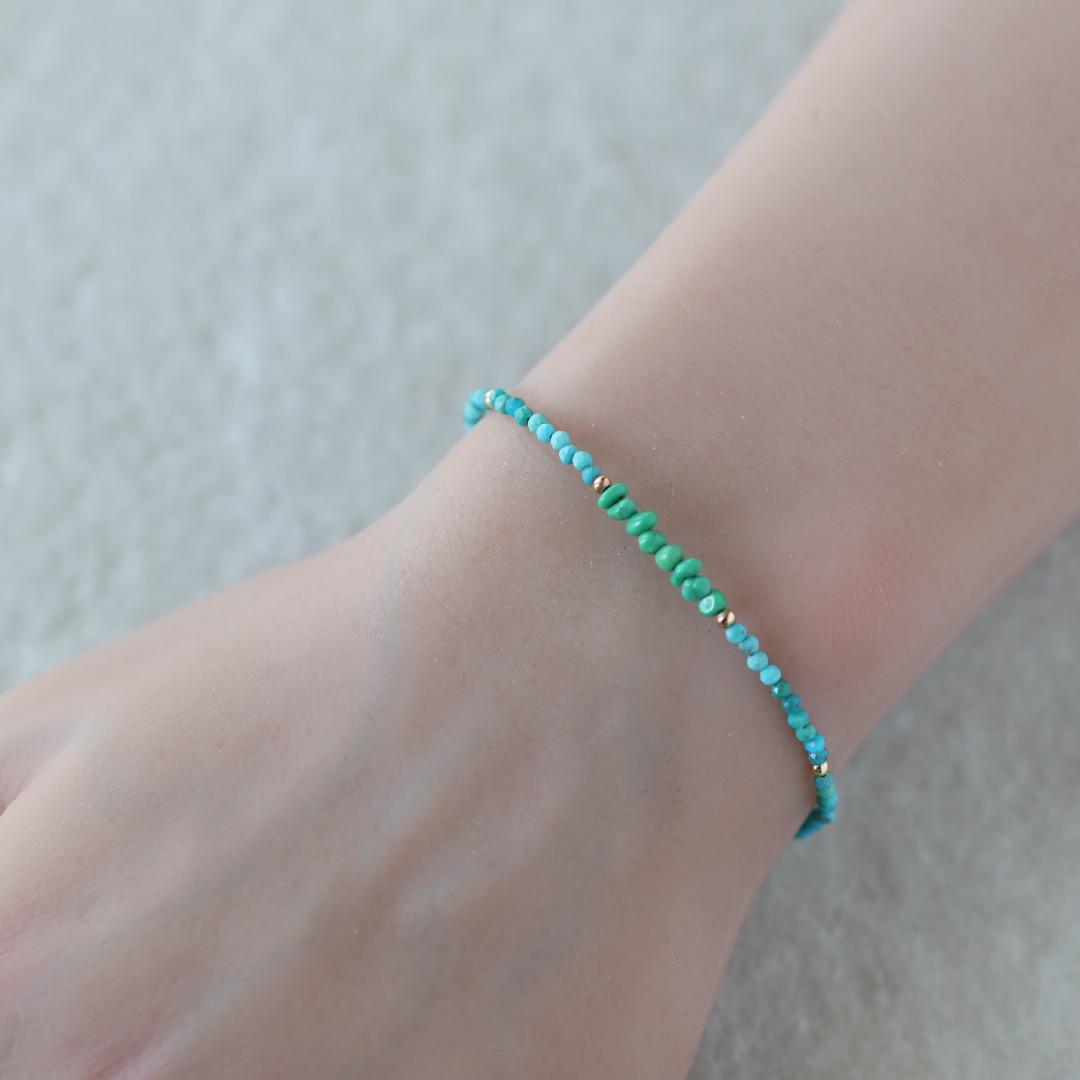 Tiny Arizona Turquoise Bracelet Dainty Green Turquoise Gemstone Beaded Bracelet Crystal December Birthstone Jewelry Minimalist Birthday Gift