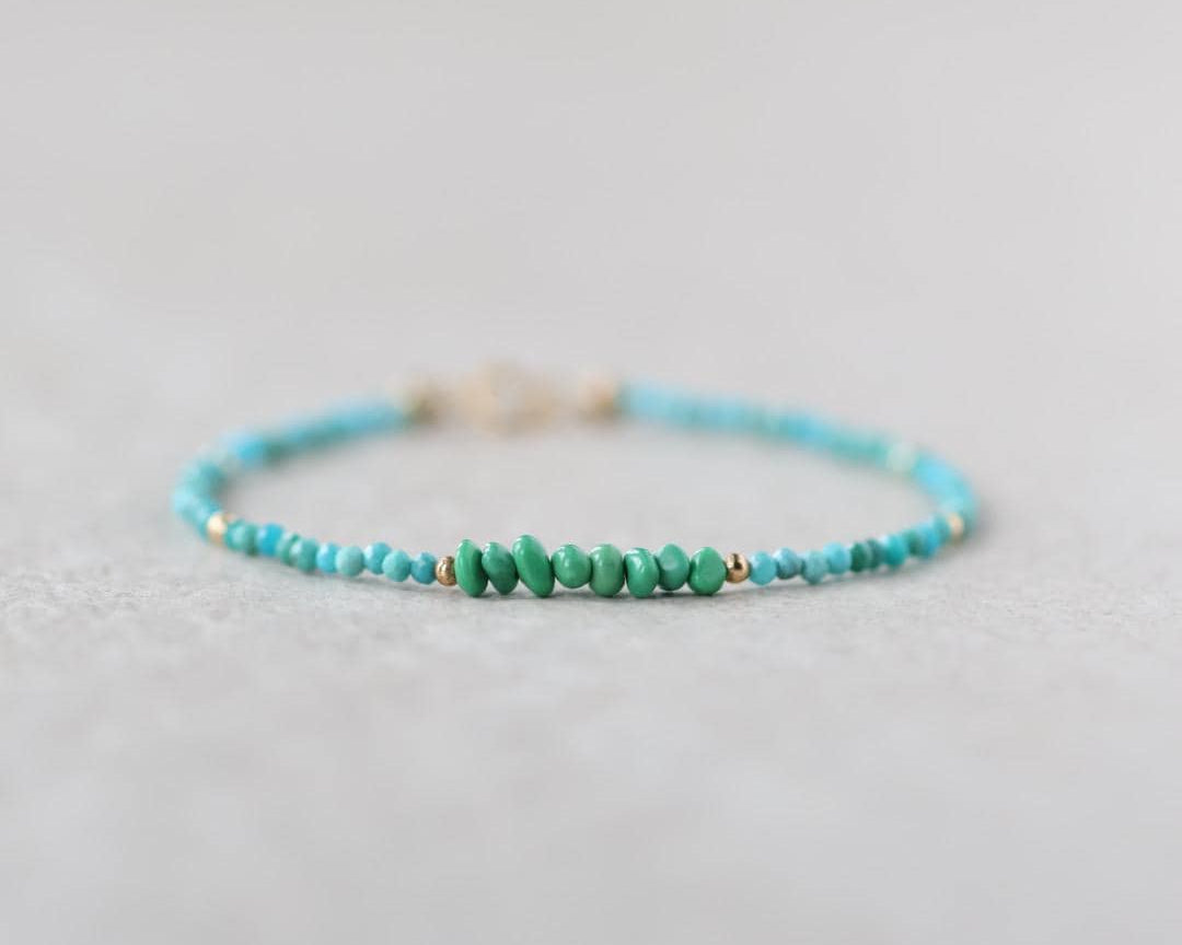 Tiny Arizona Turquoise Bracelet Dainty Green Turquoise Gemstone Beaded Bracelet Crystal December Birthstone Jewelry Minimalist Birthday Gift