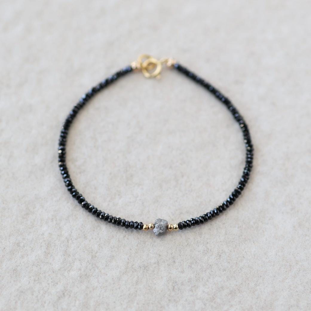 Tiny Diamond and Black Spinel Bracelet