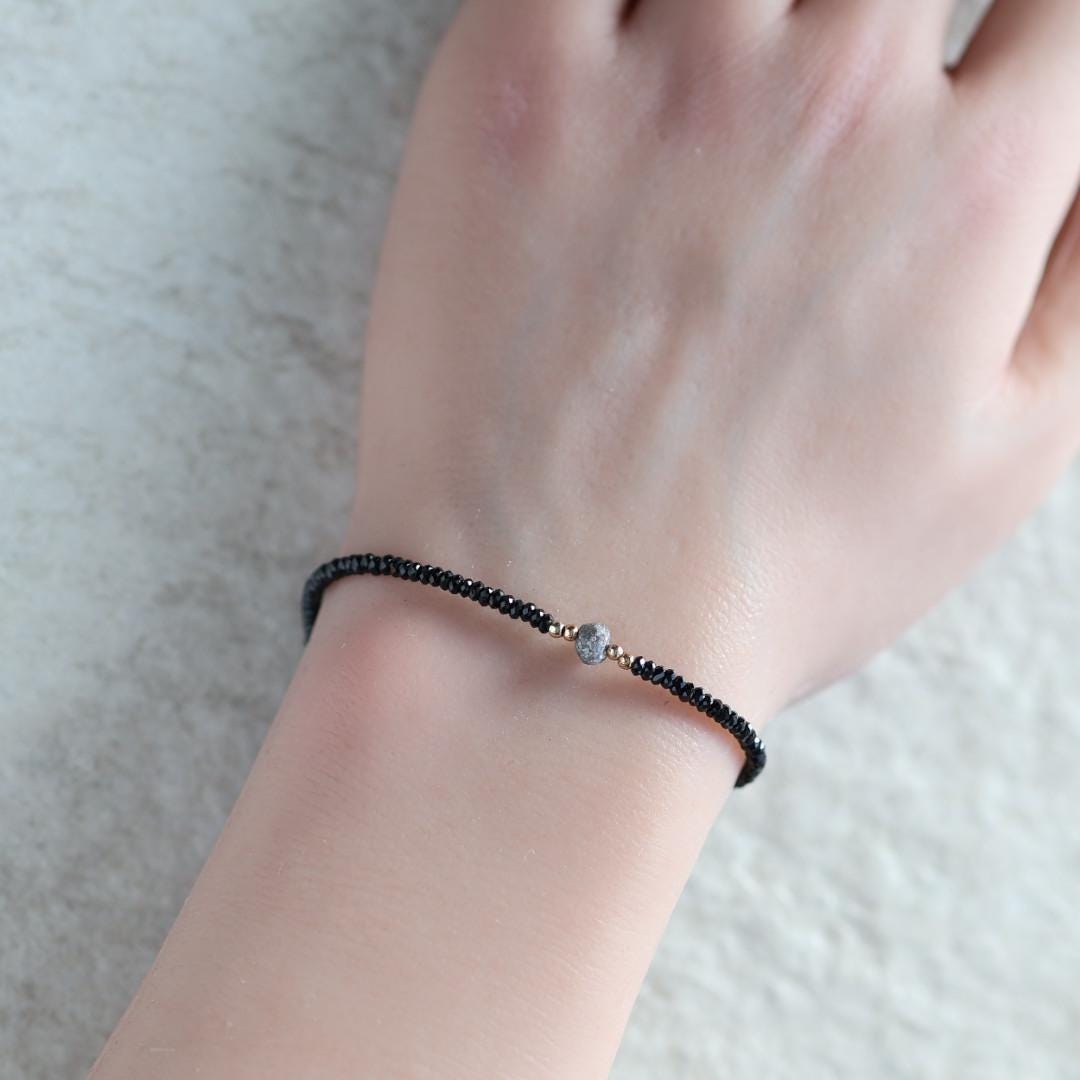 Tiny Diamond and Black Spinel Bracelet