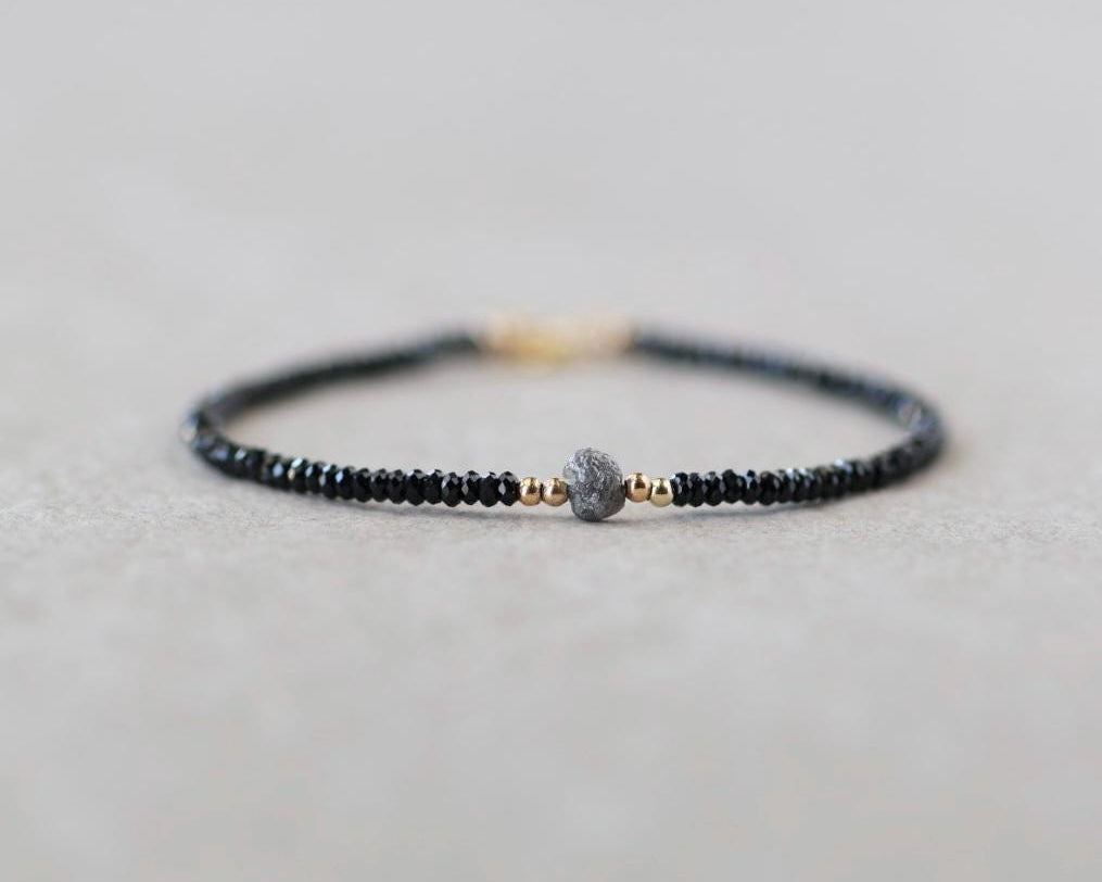 Tiny Diamond and Black Spinel Bracelet