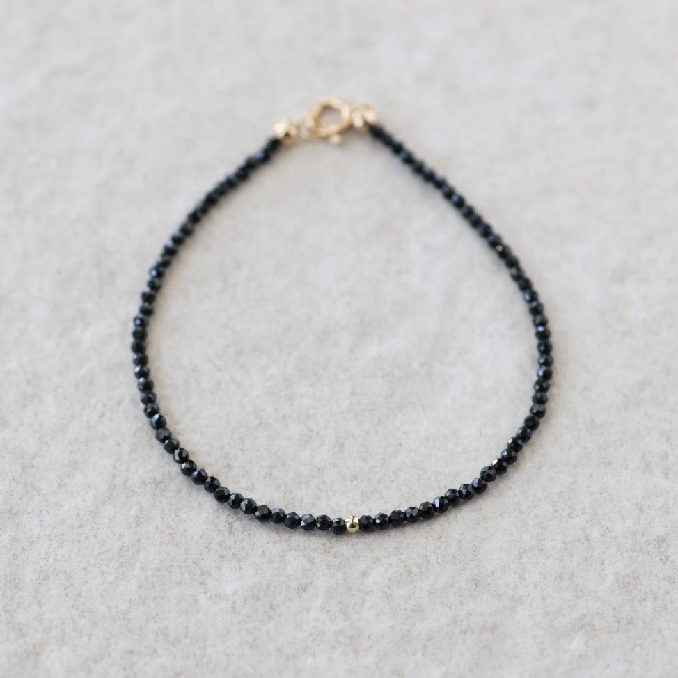Tiny Black Tourmaline Bracelet Dainty Gemstone Beaded Bracelet Minimalist Black Crystal Jewelry October Birthstone Birthday Gift Mom Wife