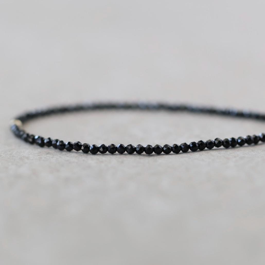 Tiny Black Tourmaline Bracelet Dainty Gemstone Beaded Bracelet Minimalist Black Crystal Jewelry October Birthstone Birthday Gift Mom Wife