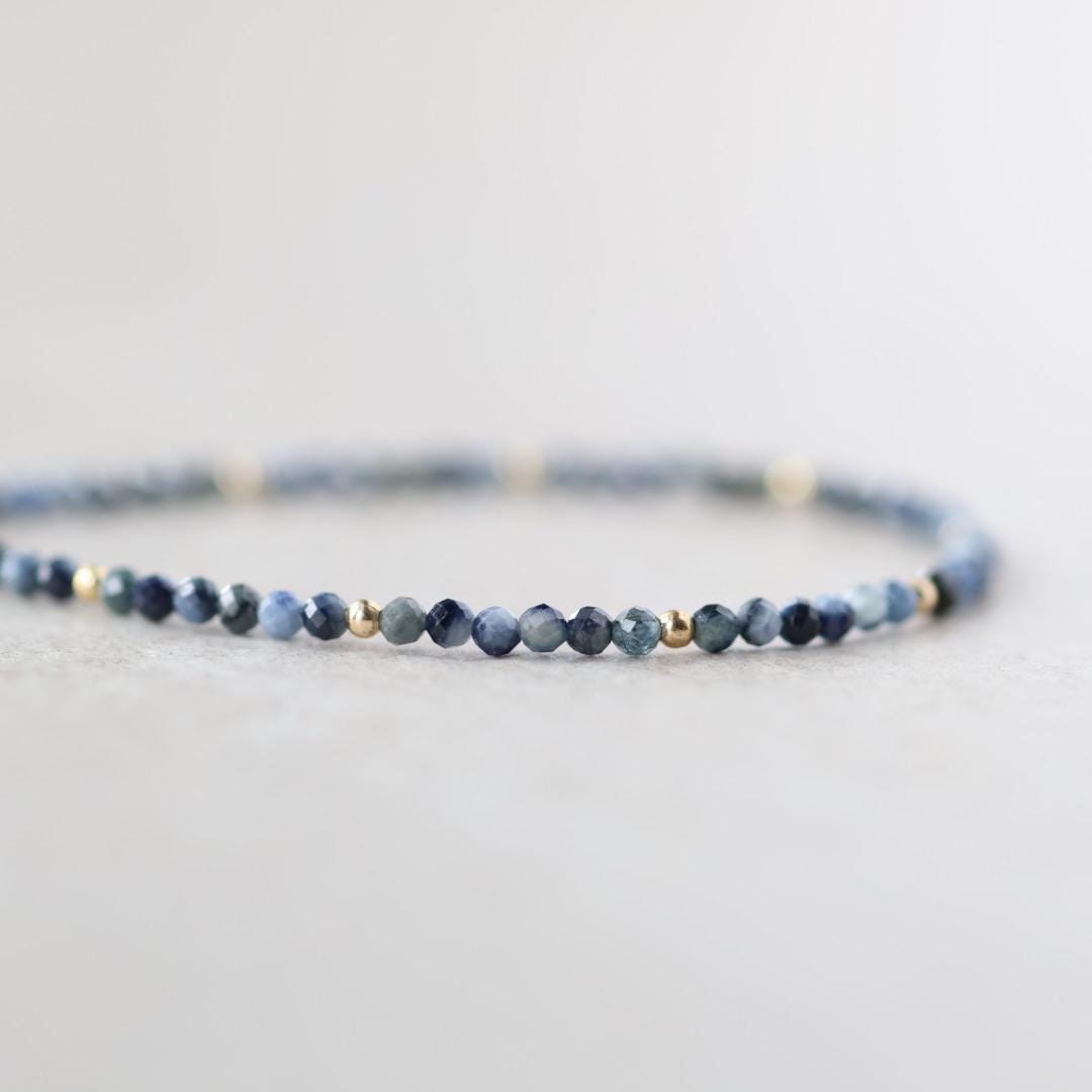 Tiny Blue Sapphire Bracelet Dainty Gemstone Beaded Bracelet Crystal Minimalist Jewelry September Birthstone Gift for Women Wife Daughter