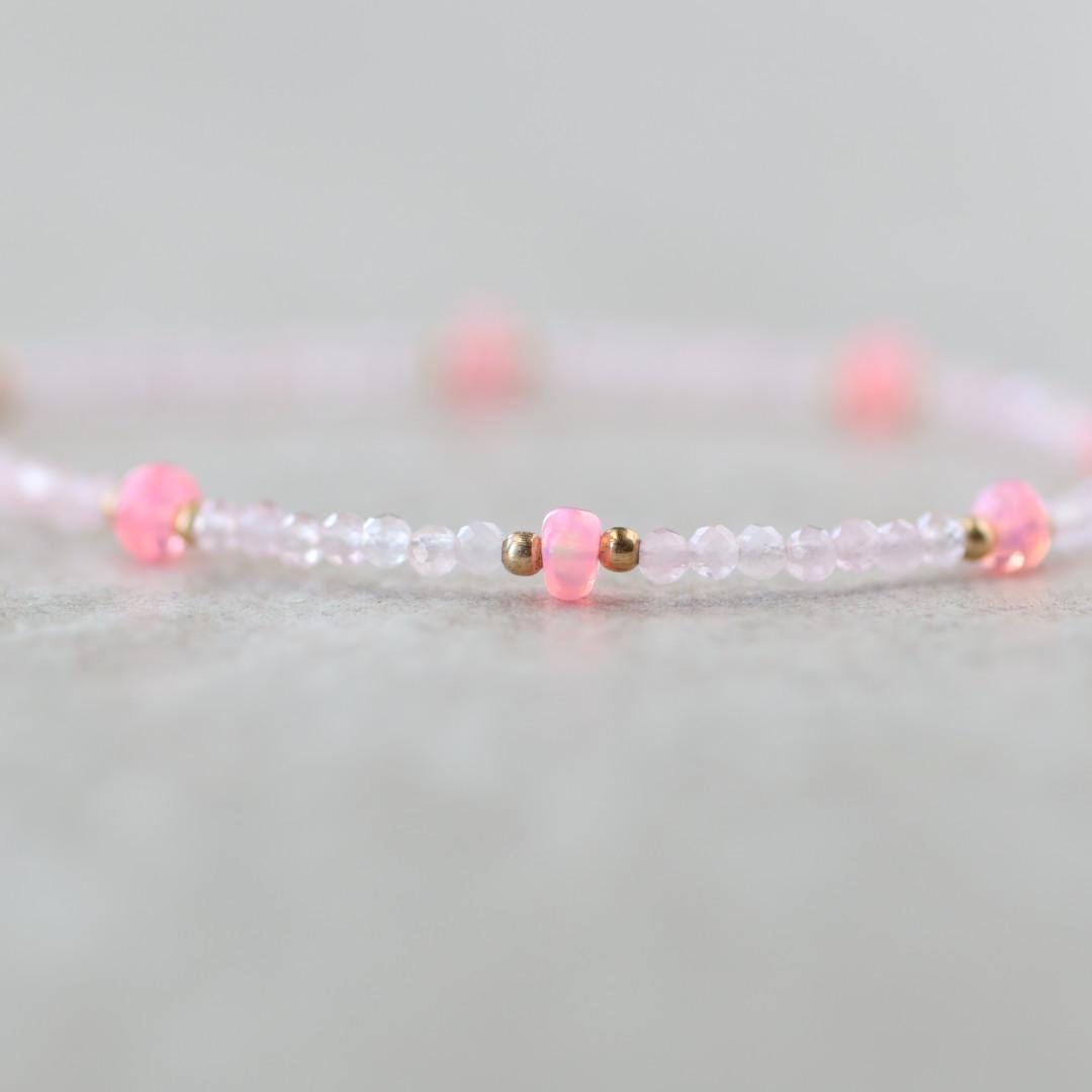Tiny Rose Quartz and Pink Opal Bracelet