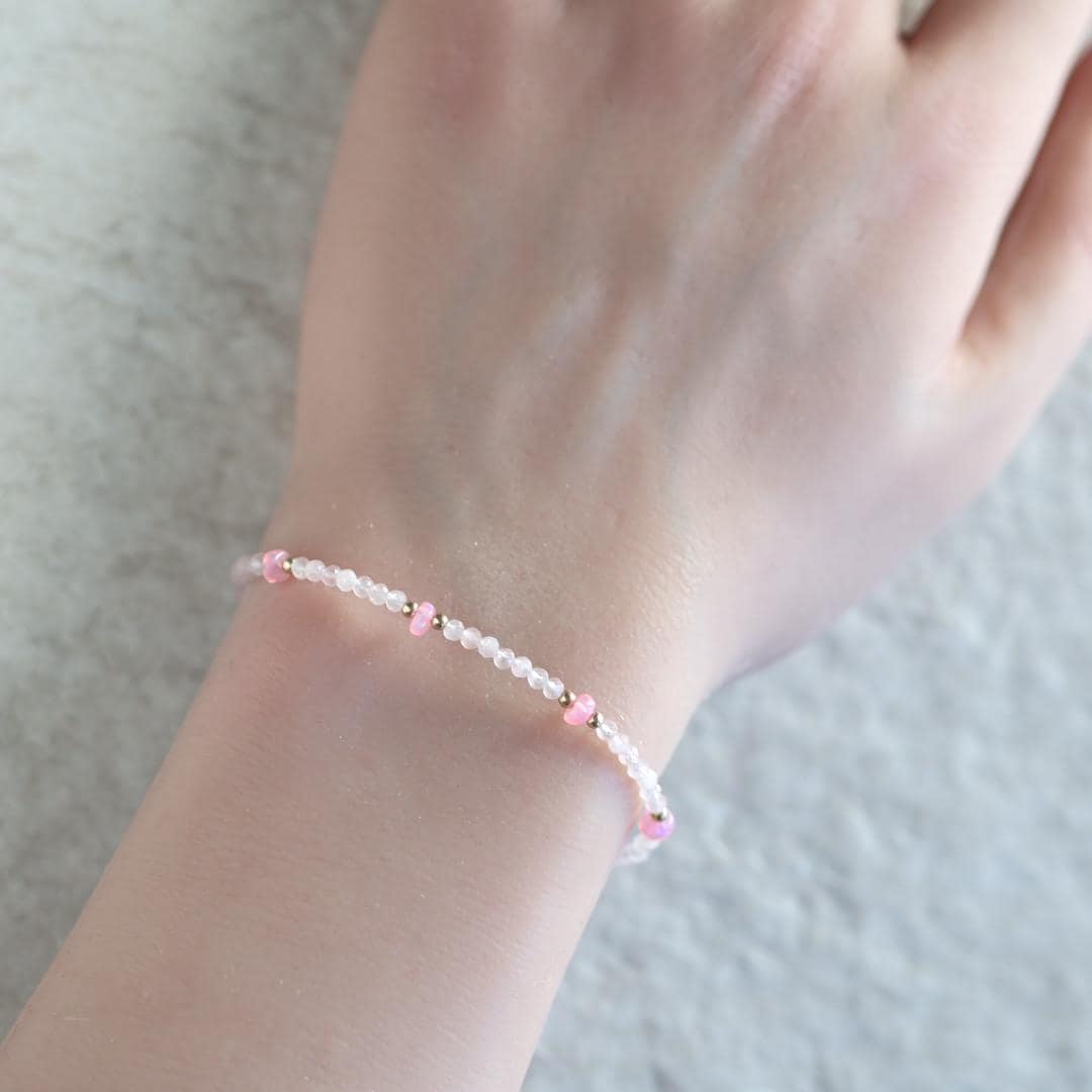 Tiny Rose Quartz and Pink Opal Bracelet