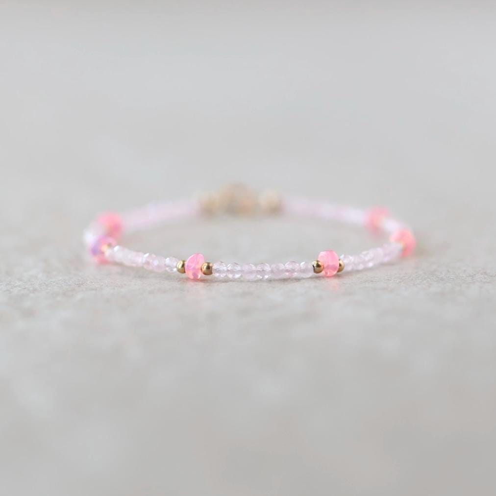 Tiny Rose Quartz and Pink Opal Bracelet