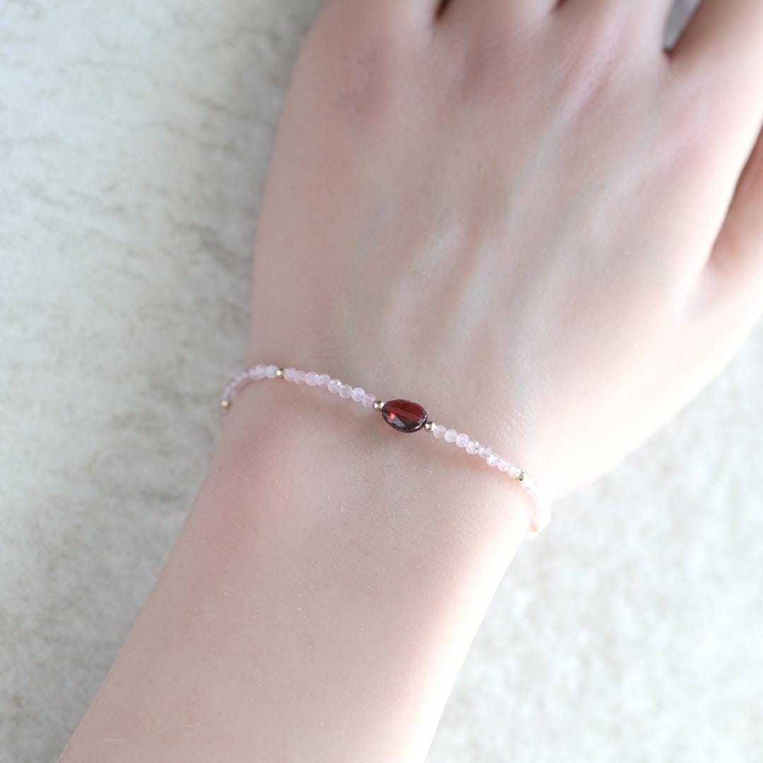 Tiny Rose Quartz and Garnet Bracelet