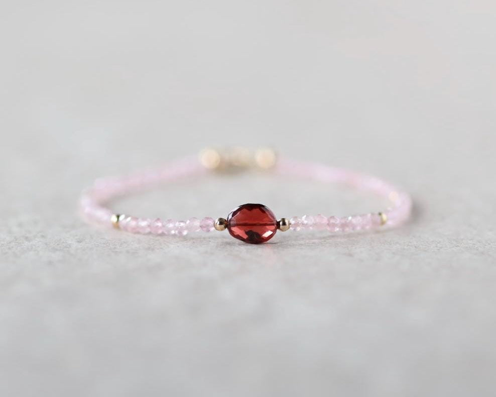 Tiny Rose Quartz and Garnet Bracelet