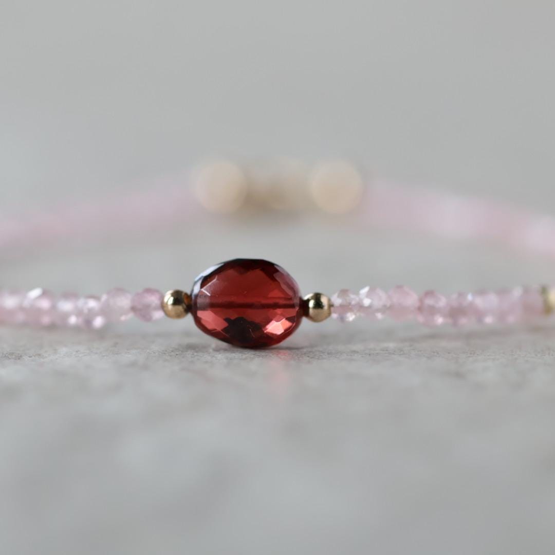 Tiny Rose Quartz and Garnet Bracelet