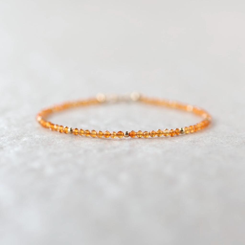 Tiny Carnelian Bracelet Dainty Gemstone Beaded Bracelet Sparkly Orange Crystal Jewelry Stackable Skinny Birthday Gift For Women Wife Mom