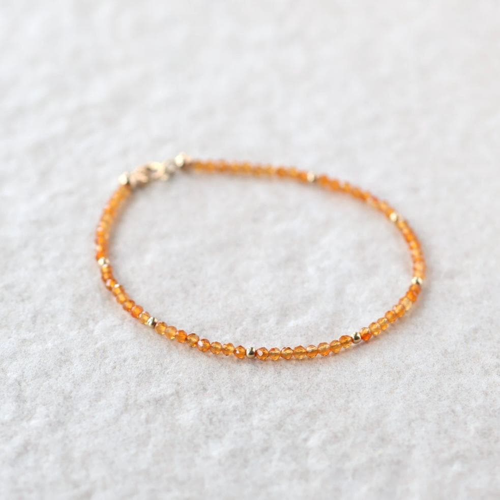 Tiny Carnelian Bracelet Dainty Gemstone Beaded Bracelet Sparkly Orange Crystal Jewelry Stackable Skinny Birthday Gift For Women Wife Mom