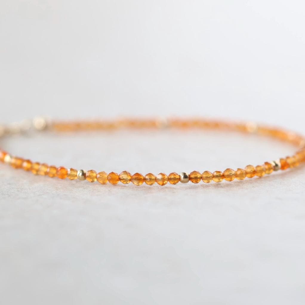 Tiny Carnelian Bracelet Dainty Gemstone Beaded Bracelet Sparkly Orange Crystal Jewelry Stackable Skinny Birthday Gift For Women Wife Mom