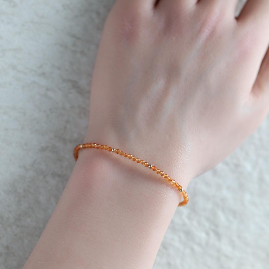 Tiny Carnelian Bracelet Dainty Gemstone Beaded Bracelet Sparkly Orange Crystal Jewelry Stackable Skinny Birthday Gift For Women Wife Mom