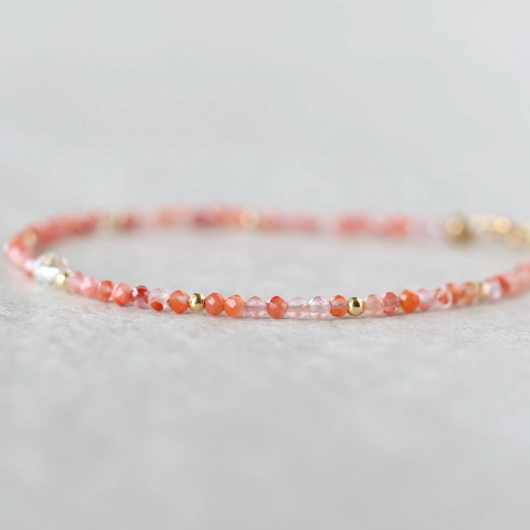 Tiny Carnelian Bracelet Dainty Gemstone Beaded Bracelet Sparkly Orange Crystal Bracelet Stackable Abundance Gift Birthday For Women Wife Mom