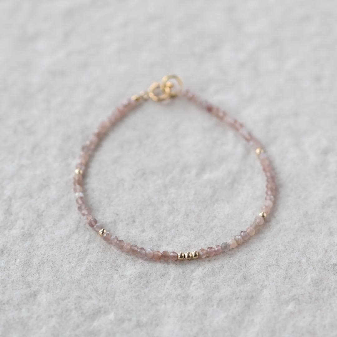 Tiny Chocolate Moonstone Bracelet Dainty Gemstone Beaded Jewelry Minimalist June Birthstone Birthday Gift for Women Mom Wife Friend Daughter