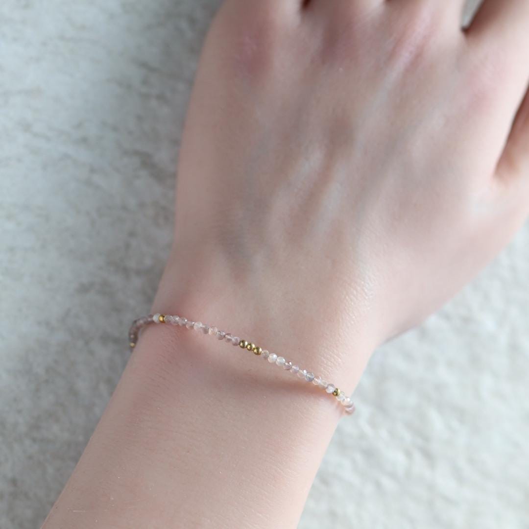 Tiny Chocolate Moonstone Bracelet Dainty Gemstone Beaded Jewelry Minimalist June Birthstone Birthday Gift for Women Mom Wife Friend Daughter