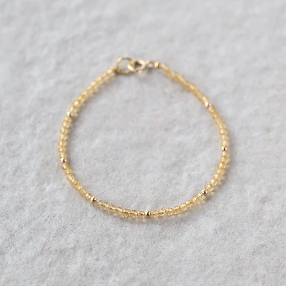 Tiny Citrine Bracelet Dainty Gemstone Beaded Bracelet Yellow Crystal Minimalist Jewelry November Birthstone Gift for Women Mom Wife Daughter