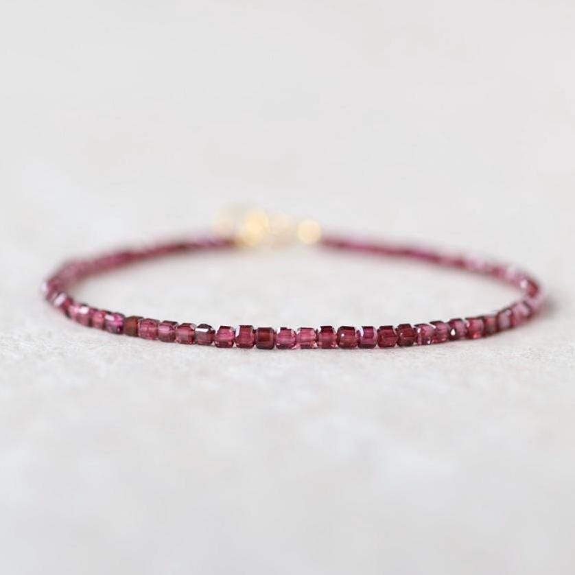 Tiny Garnet Bracelet Dainty Gemstone Beaded Bracelet Red Crystal Boho Chic Minimalist Jewelry January Birthstone Gift Birthday Mom Wife