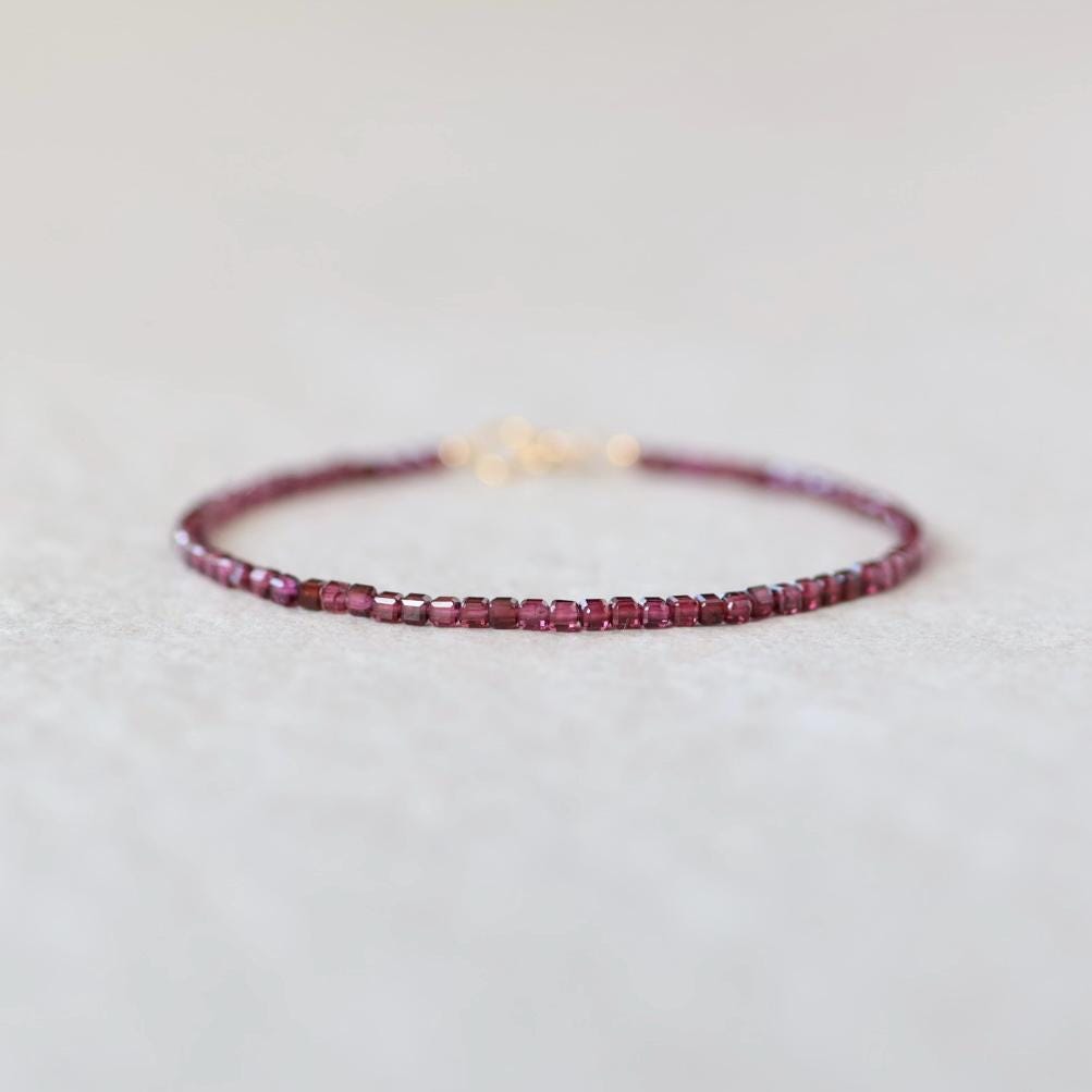Tiny Garnet Bracelet Dainty Gemstone Beaded Bracelet Red Crystal Boho Chic Minimalist Jewelry January Birthstone Gift Birthday Mom Wife