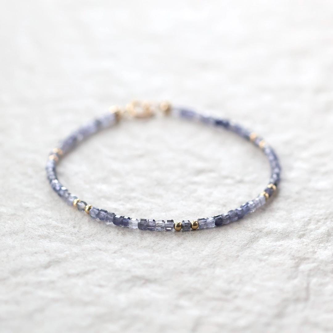 Tiny Iolite Bracelet Dainty Gold Filled Bracelet Gemstone Blue Crystal Jewelry Minimalist Stacking Bracelet Birthday Gift for Women
