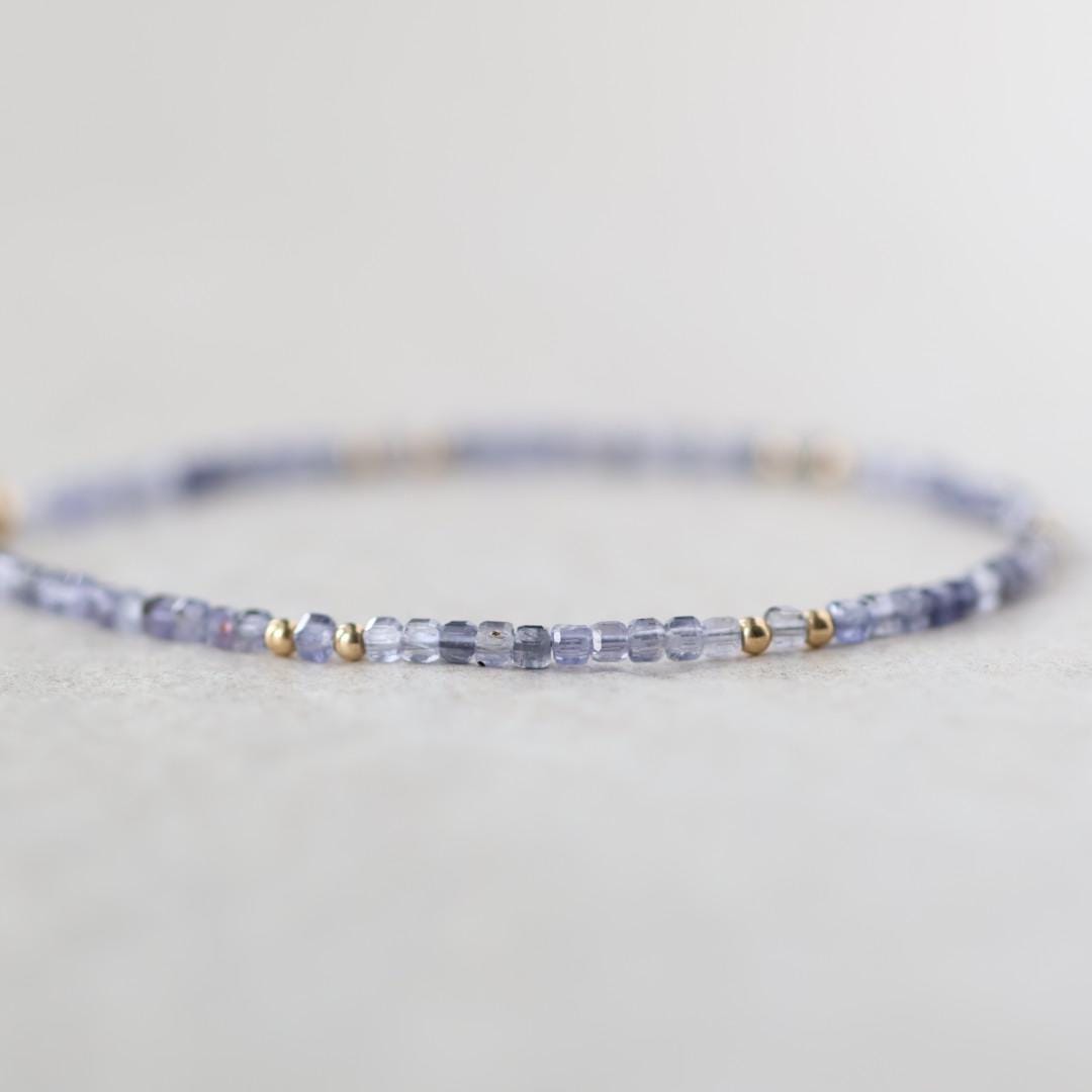 Tiny Iolite Bracelet Dainty Gold Filled Bracelet Gemstone Blue Crystal Jewelry Minimalist Stacking Bracelet Birthday Gift for Women